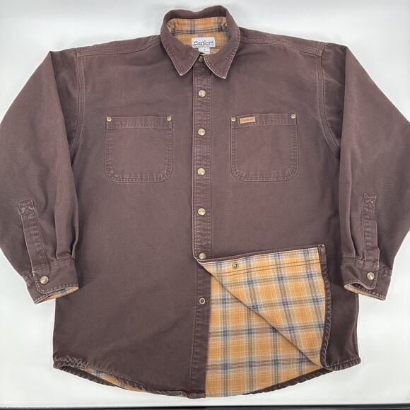 Carhartt Other - Vintage Carhartt Shirt Jacket Men Medium Brown Duck Canvas Flannel Lined S96DKB